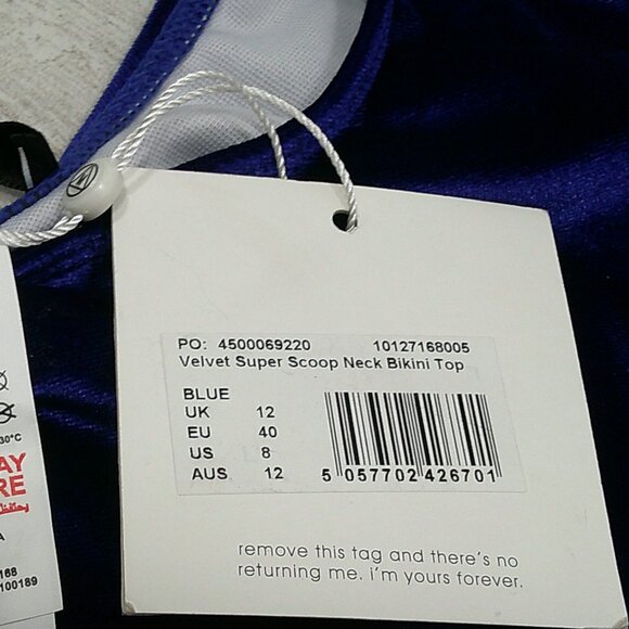 NWT Deep Blue Velvet High Leg Brief Bottoms | Scoop Neck Bikini Top Size 8 - Picture 6 of 7